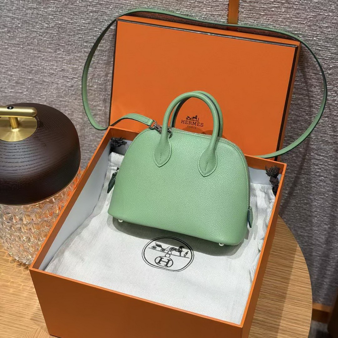 Hermes Bolide Mini 18 Bag Handmade In Evecolor Calfskin Leather Silver Hardware 3I Vert Criquent - Image 9