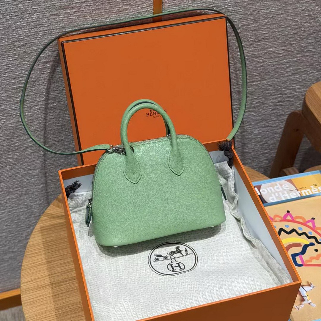 Hermes Bolide Mini 18 Bag Handmade In Evecolor Calfskin Leather Silver Hardware 3I Vert Criquent - Image 8