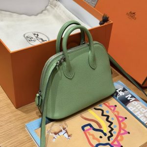 Hermes Bolide Mini 18 Bag Handmade In Evecolor Calfskin Leather Silver Hardware 3I Vert Criquent - Image 7