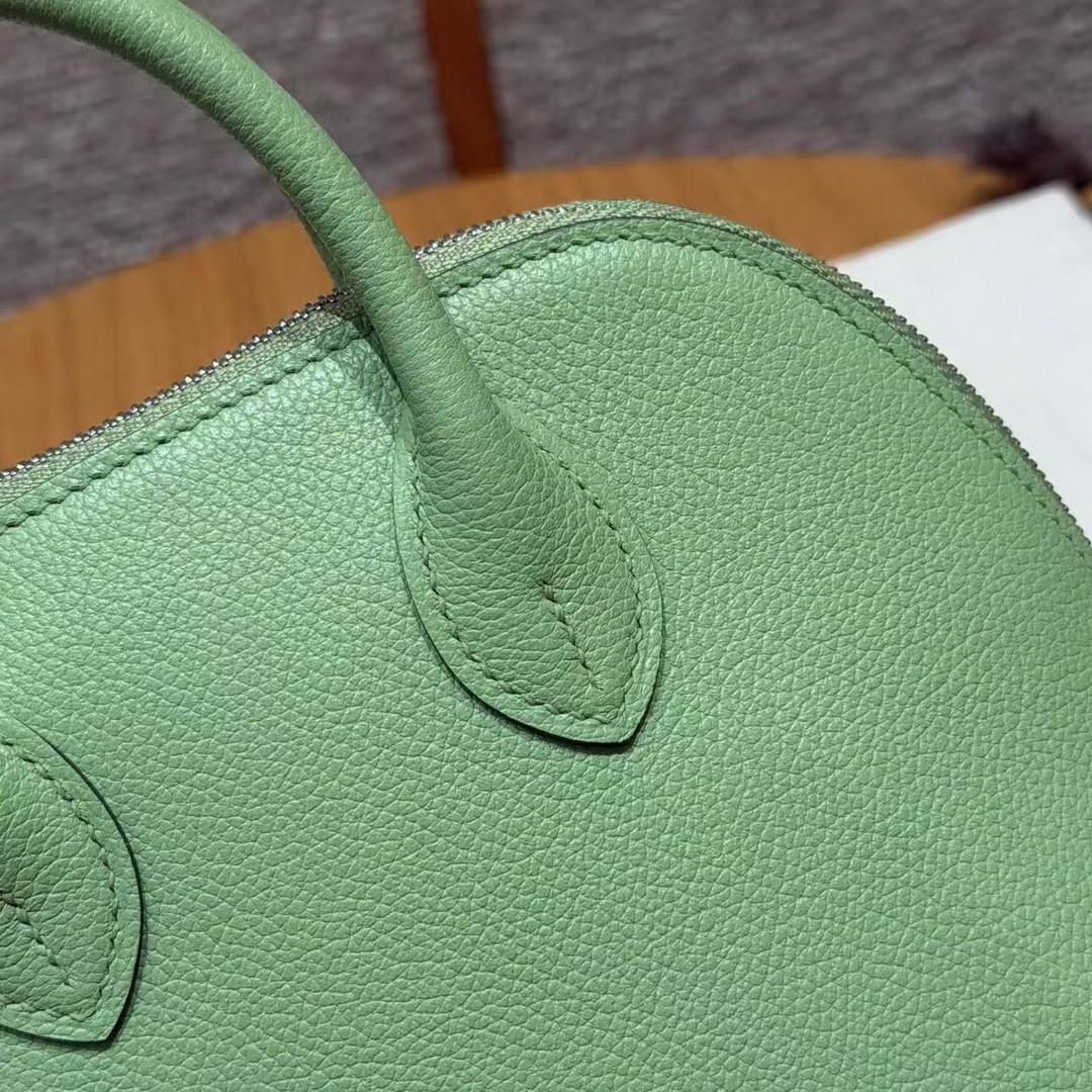 Hermes Bolide Mini 18 Bag Handmade In Evecolor Calfskin Leather Silver Hardware 3I Vert Criquent - Image 6