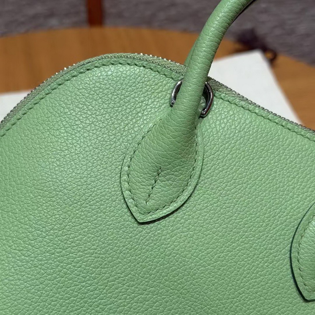 Hermes Bolide Mini 18 Bag Handmade In Evecolor Calfskin Leather Silver Hardware 3I Vert Criquent - Image 5