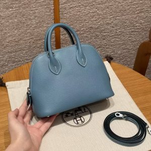 Alternative view of Hermes Bolide Mini 18 Bag Handmade In Evecolor Calfskin Leather Silver Hardware 75 Blue Jean