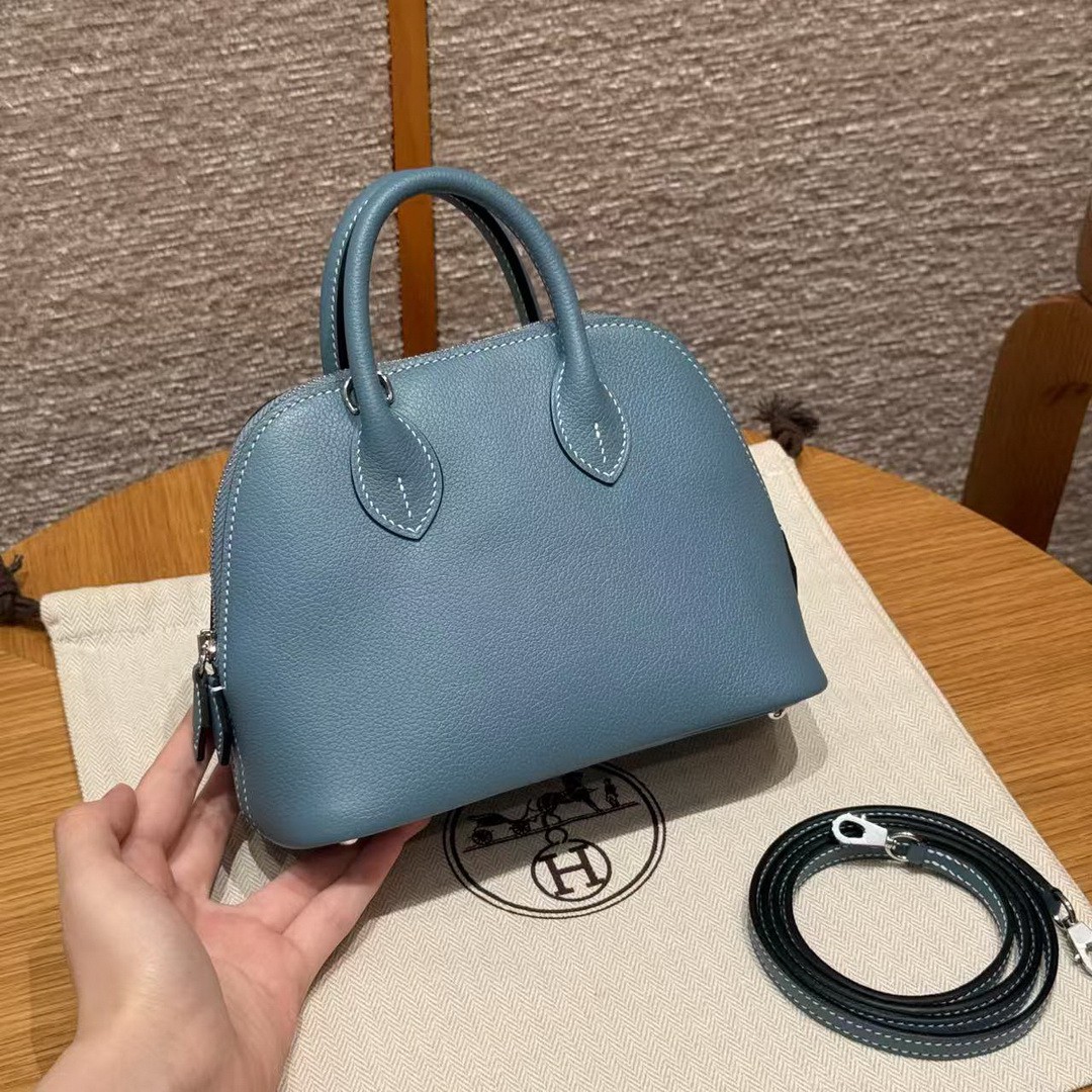 Hermes Bolide Mini 18 Bag Handmade In Evecolor Calfskin Leather Silver Hardware 75 Blue Jean - Image 2
