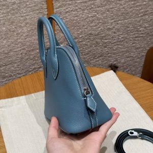 Hermes Bolide Mini 18 Bag Handmade In Evecolor Calfskin Leather Silver Hardware 75 Blue Jean - Image 17