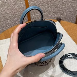 Hermes Bolide Mini 18 Bag Handmade In Evecolor Calfskin Leather Silver Hardware 75 Blue Jean - Image 14