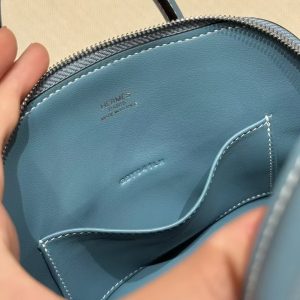 Hermes Bolide Mini 18 Bag Handmade In Evecolor Calfskin Leather Silver Hardware 75 Blue Jean - Image 13