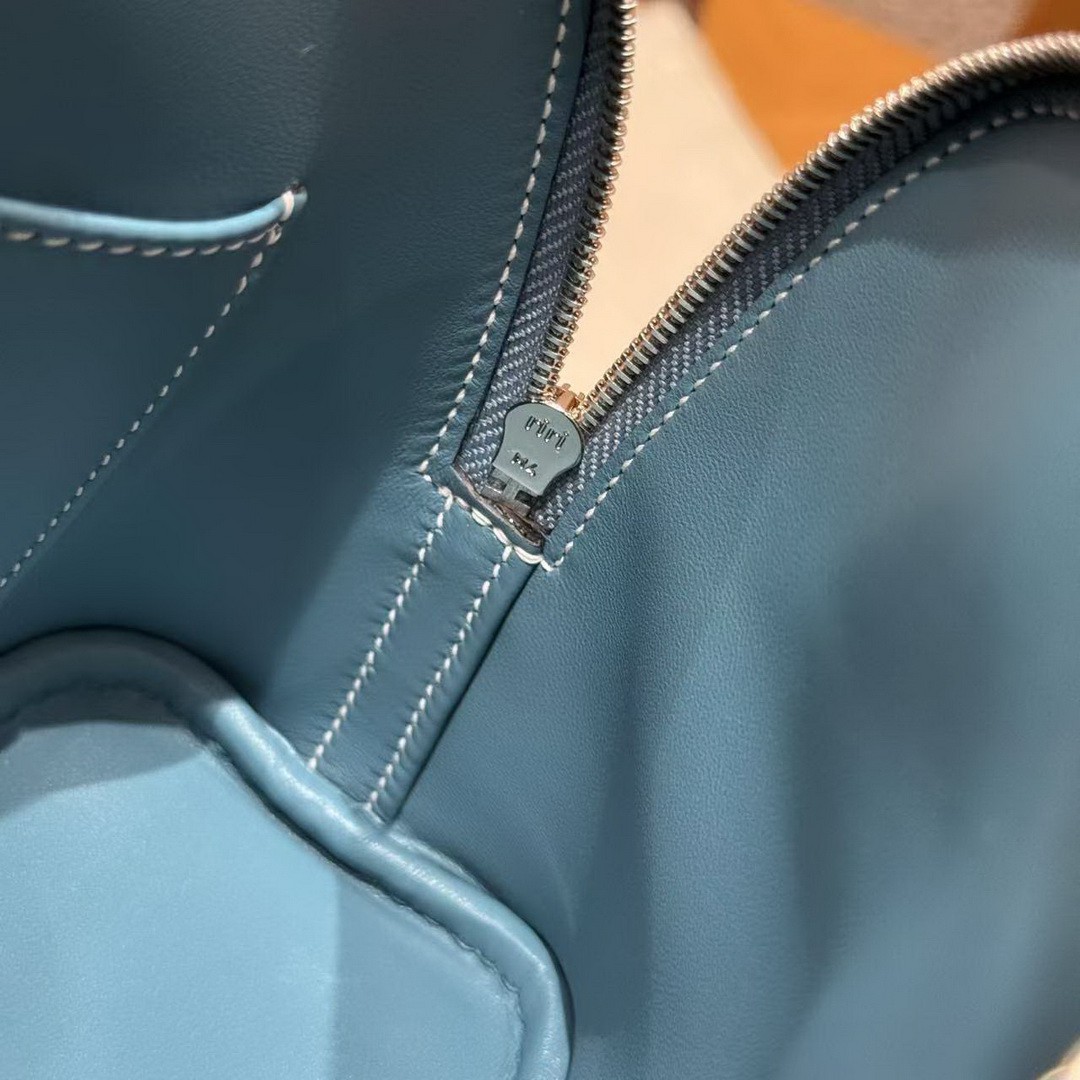 Hermes Bolide Mini 18 Bag Handmade In Evecolor Calfskin Leather Silver Hardware 75 Blue Jean - Image 12
