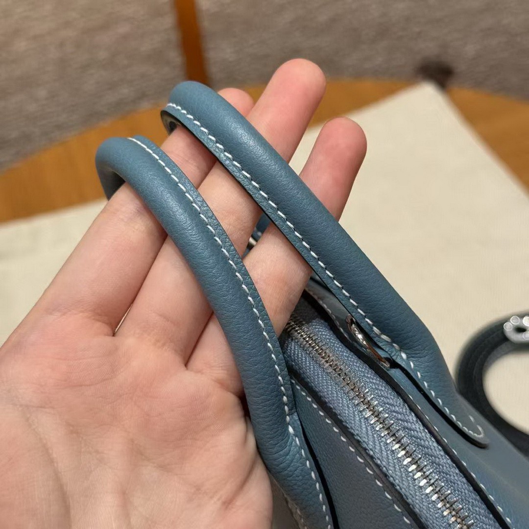 Hermes Bolide Mini 18 Bag Handmade In Evecolor Calfskin Leather Silver Hardware 75 Blue Jean - Image 10