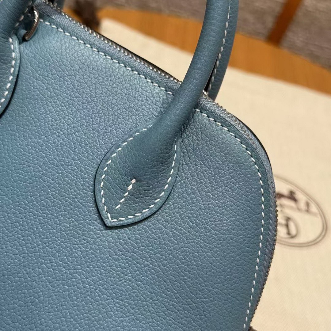 Hermes Bolide Mini 18 Bag Handmade In Evecolor Calfskin Leather Silver Hardware 75 Blue Jean - Image 9