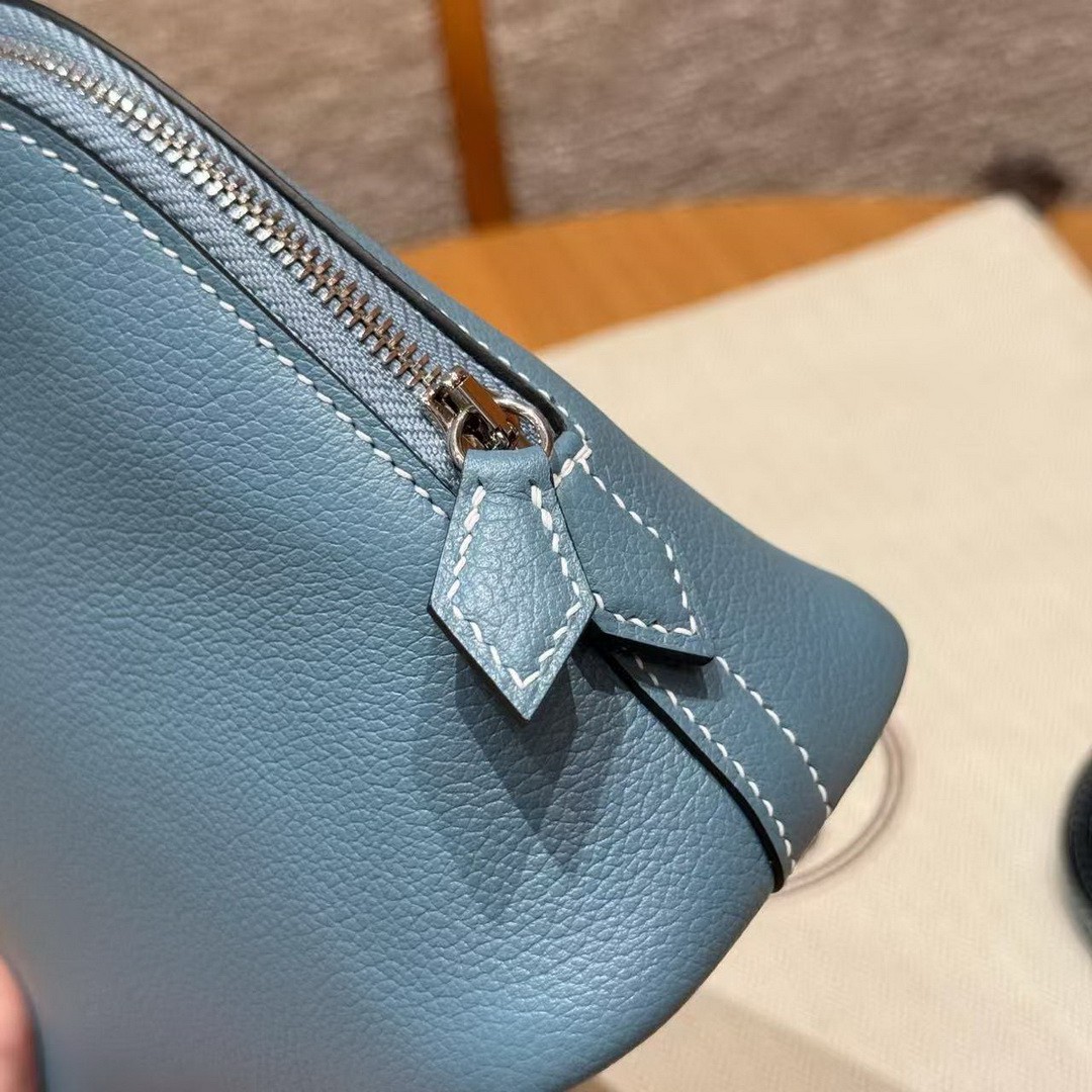 Hermes Bolide Mini 18 Bag Handmade In Evecolor Calfskin Leather Silver Hardware 75 Blue Jean - Image 7