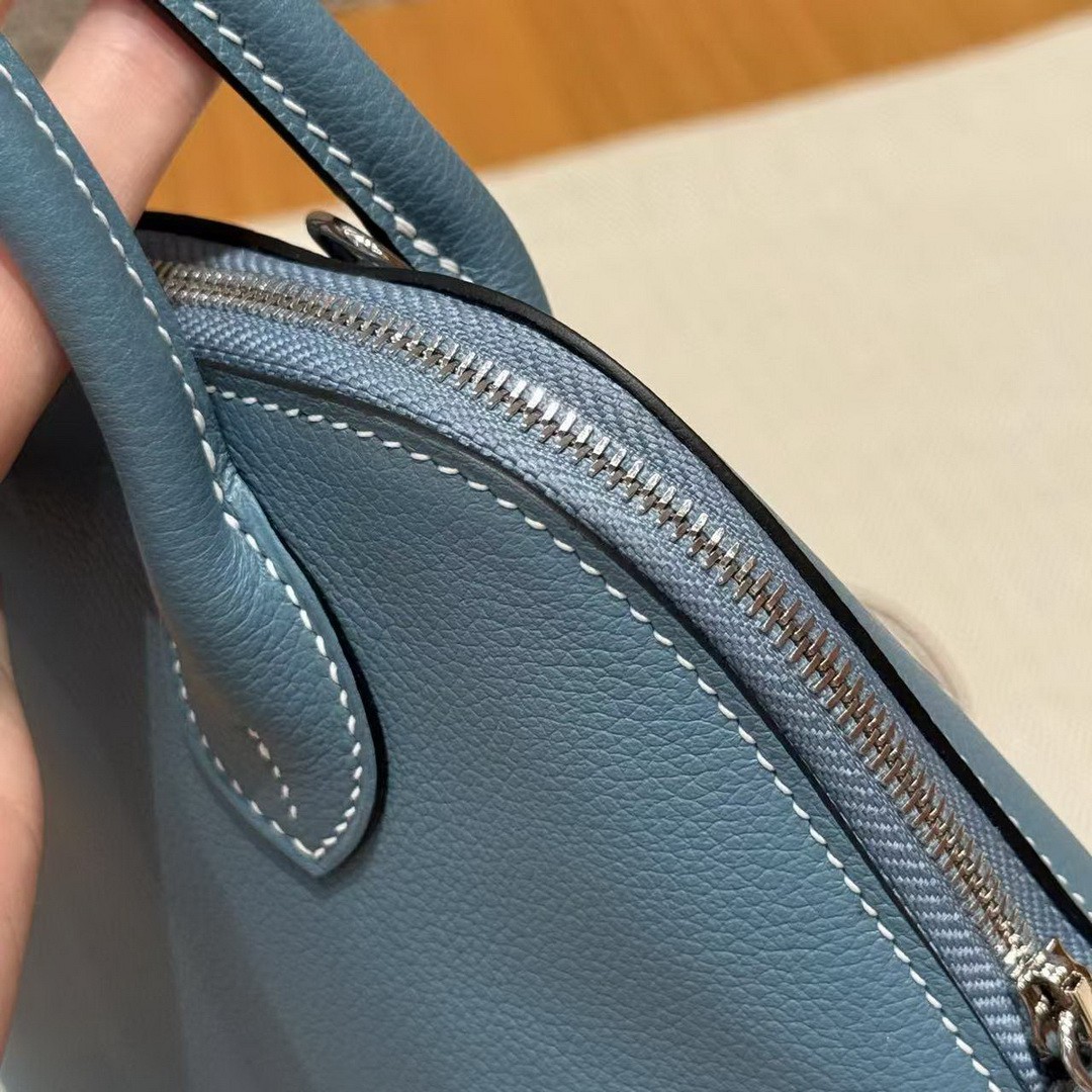 Hermes Bolide Mini 18 Bag Handmade In Evecolor Calfskin Leather Silver Hardware 75 Blue Jean - Image 6