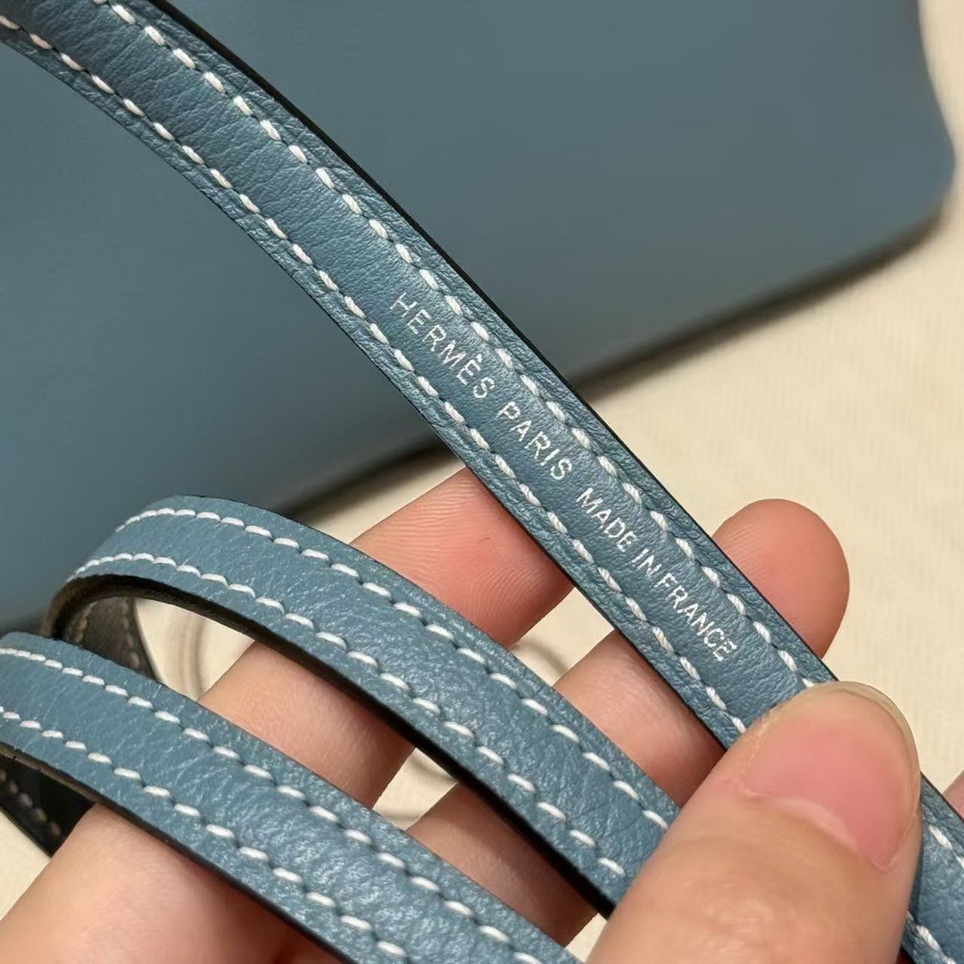 Hermes Bolide Mini 18 Bag Handmade In Evecolor Calfskin Leather Silver Hardware 75 Blue Jean - Image 3