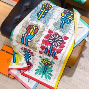 Hermes Botanica Grafica Double Face Scarf 90 100% Silk H903852S 01 - Image 13