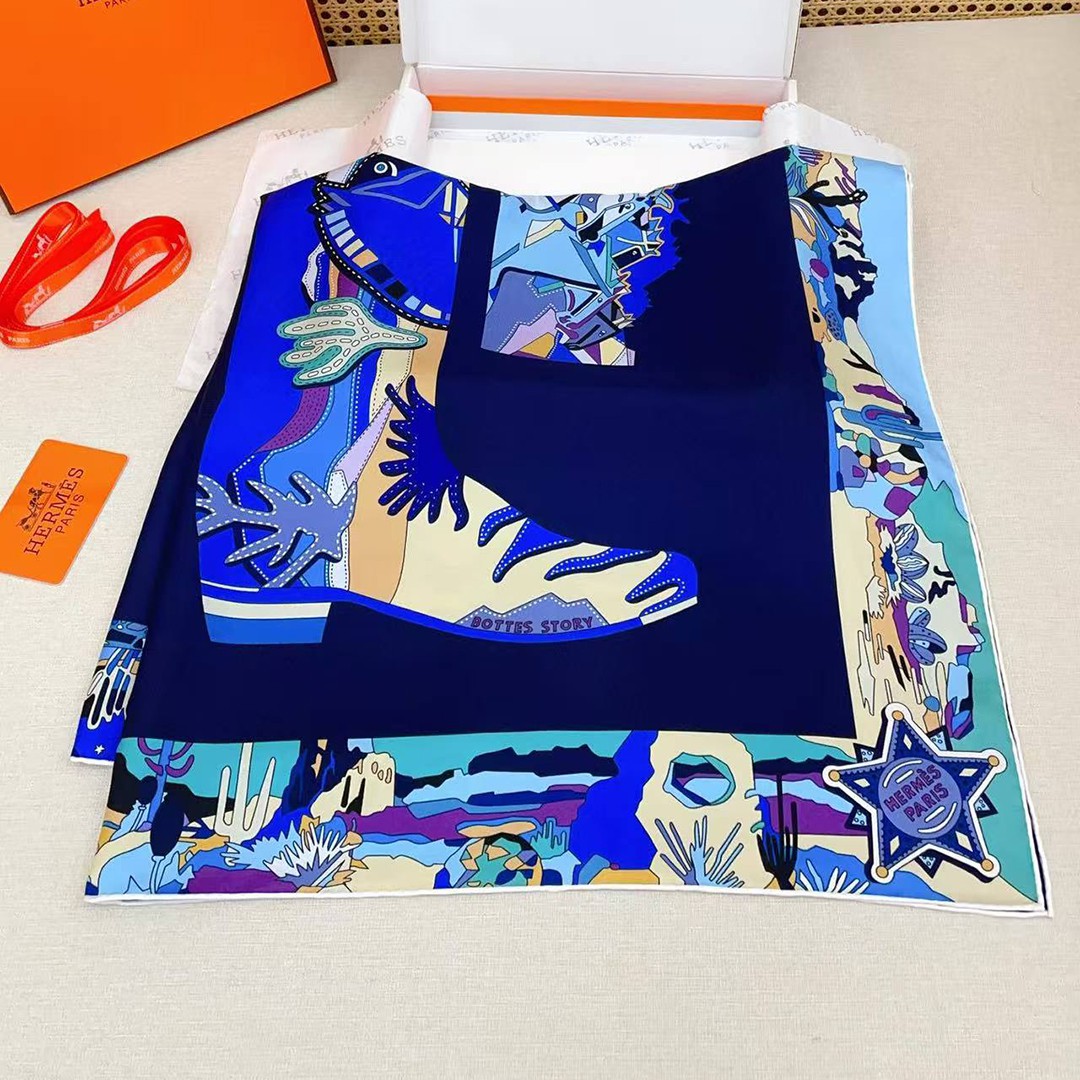 Hermes Bottes Story Scarf 90 100% Silk H004203S 01 - Image 9