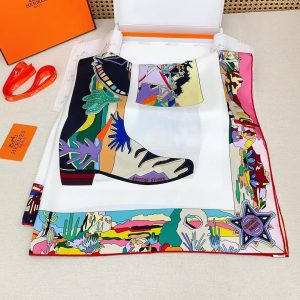 Hermes Bottes Story Scarf 90 100% Silk H004203S 01 - Image 8