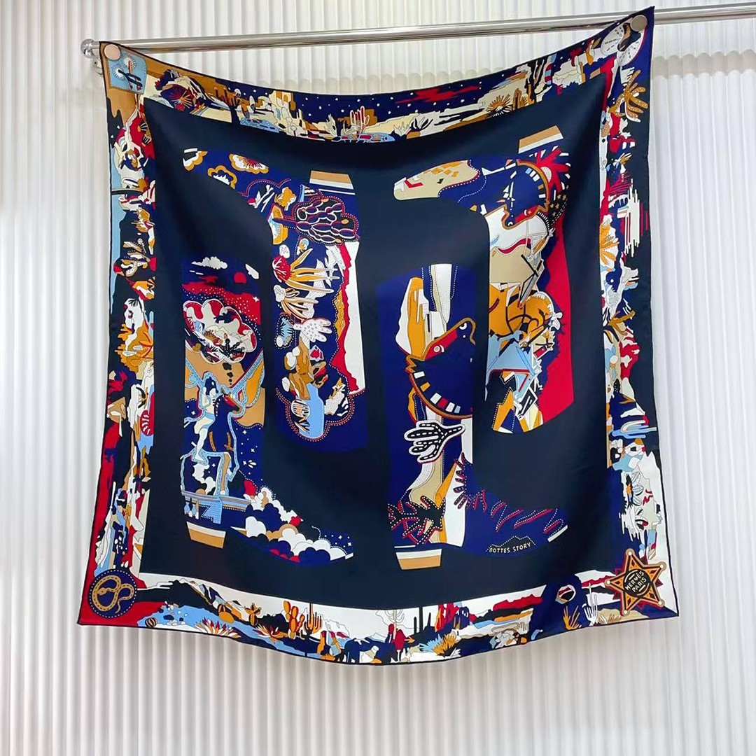 Hermes Bottes Story Scarf 90 100% Silk H004203S 01 - Image 6