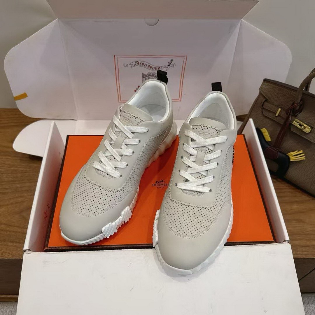 Hermes Bouncing Sneaker Men Calfskin Perforated Calfskin Ecru H261895ZHE2390 - Image 4