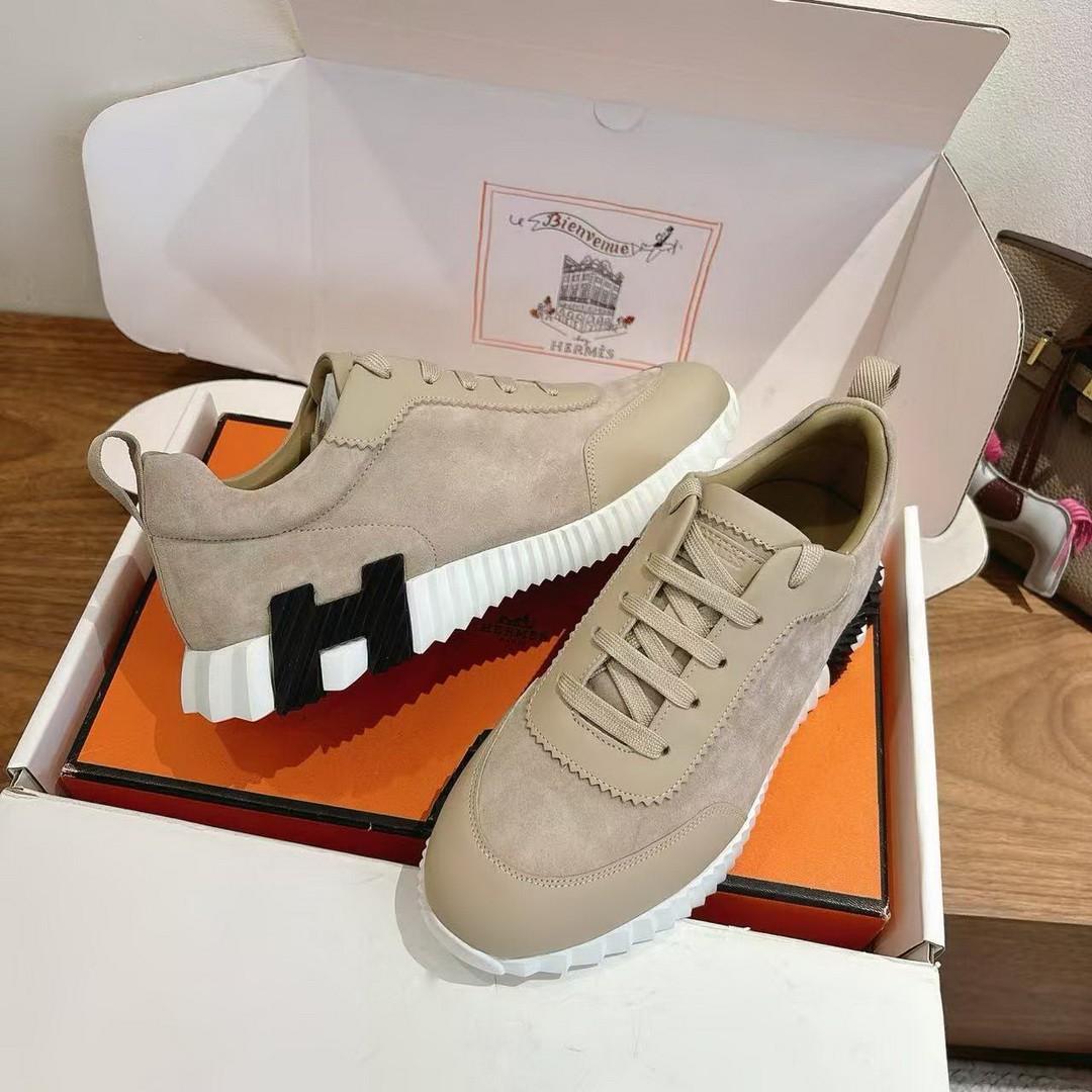 Hermes Bouncing Sneaker Men Calfskin Suede Goatskin Beige Esquisse H231763ZHNL390 - Image 2