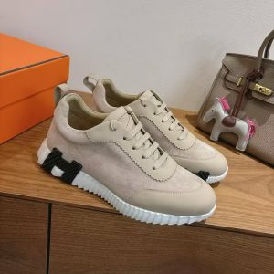 Hermes Bouncing Sneaker Men Calfskin Suede Goatskin Beige Esquisse H231763ZHNL390 - Image 9