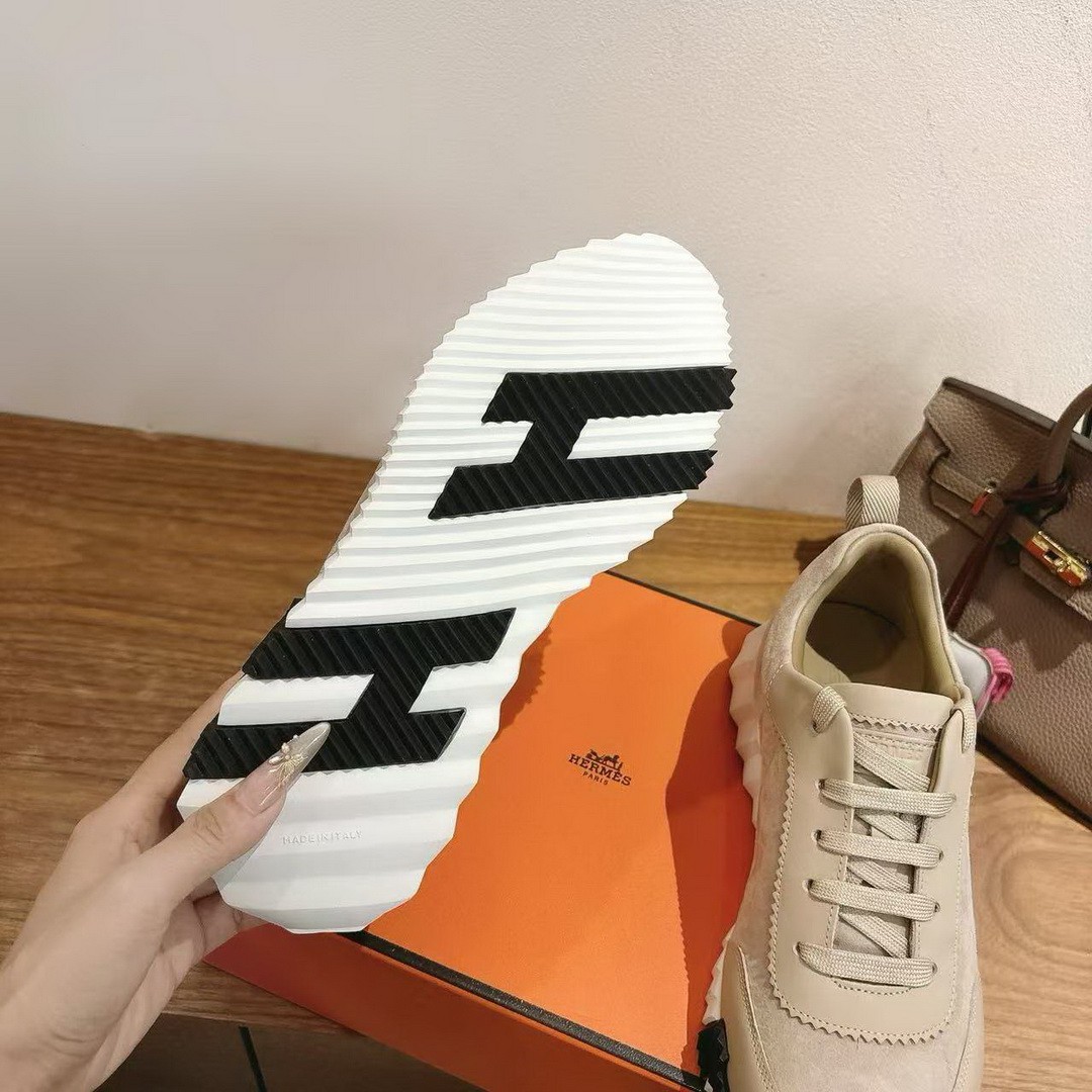 Hermes Bouncing Sneaker Men Calfskin Suede Goatskin Beige Esquisse H231763ZHNL390 - Image 6