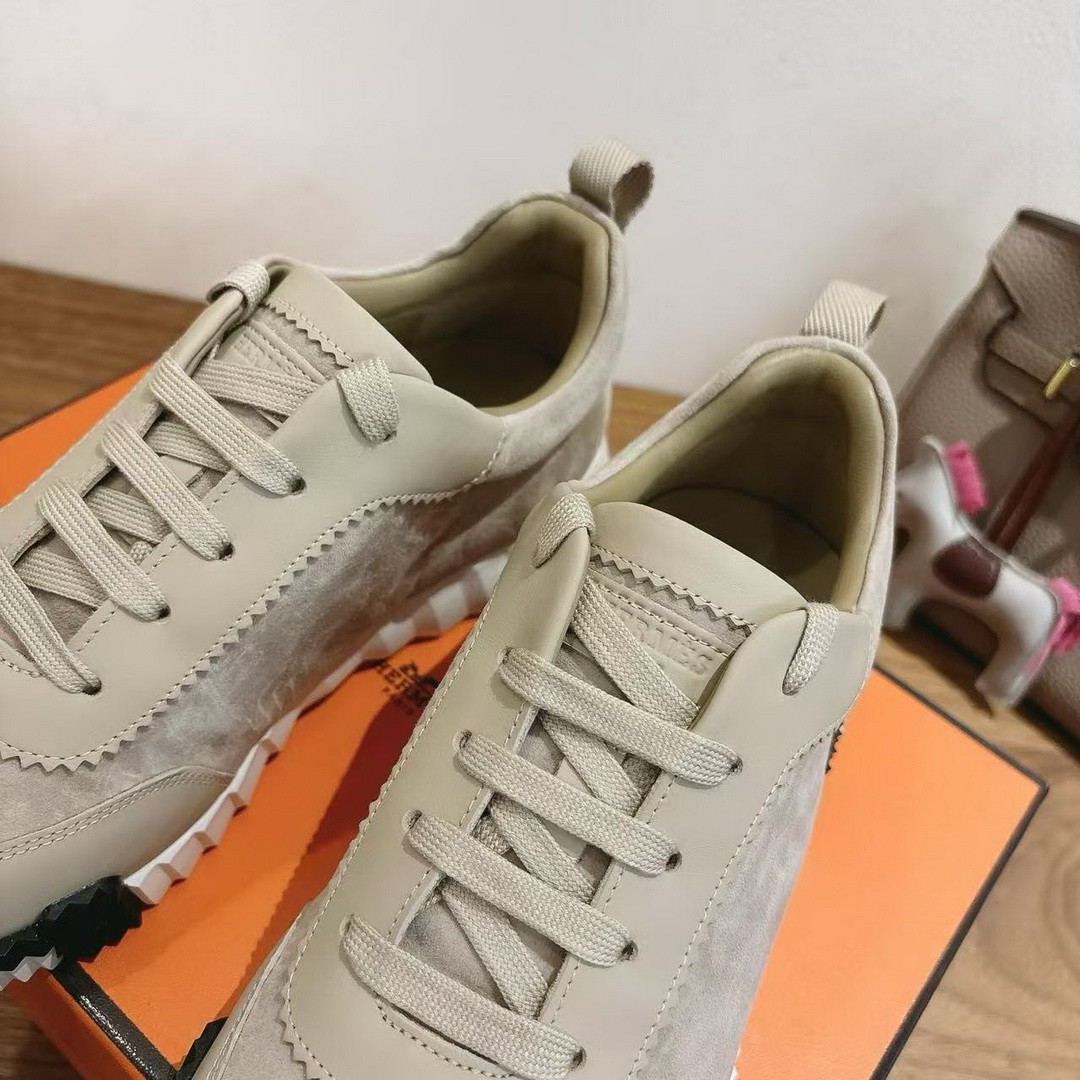 Hermes Bouncing Sneaker Men Calfskin Suede Goatskin Beige Esquisse H231763ZHNL390 - Image 5