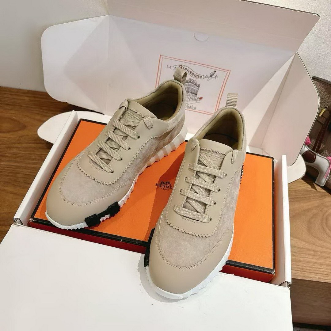 Hermes Bouncing Sneaker Men Calfskin Suede Goatskin Beige Esquisse H231763ZHNL390 - Image 4