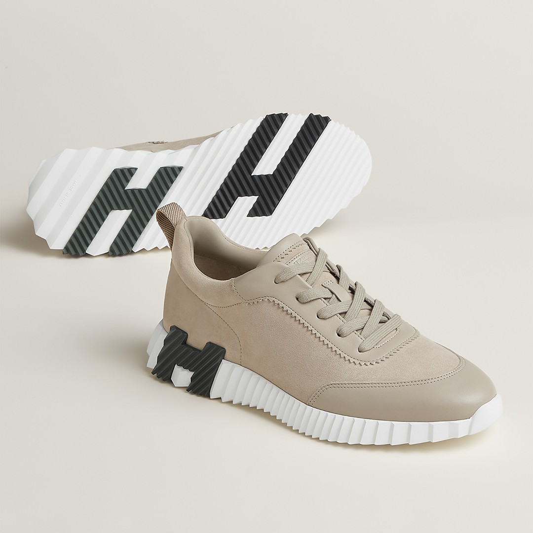 Hermes Bouncing Sneaker Men Calfskin Suede Goatskin Beige Esquisse H231763ZHNL390
