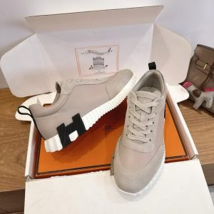 Hermes Bouncing Sneaker Men Calfskin Suede Goatskin Beige Galet H221898ZHBG390 - Image 9