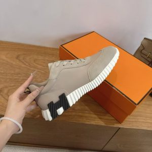 Hermes Bouncing Sneaker Men Calfskin Suede Goatskin Beige Galet H221898ZHBG390 - Image 5
