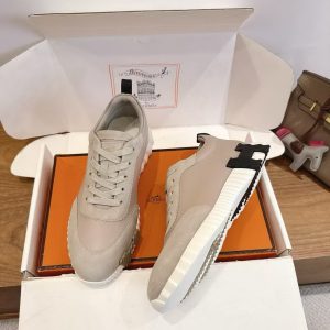 Hermes Bouncing Sneaker Men Calfskin Suede Goatskin Beige Galet H221898ZHBG390 - Image 3