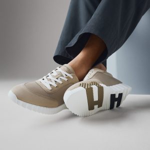 Hermes Bouncing Sneaker Men Calfskin Suede Goatskin Beige Galet H221898ZHBG390 - Image 11