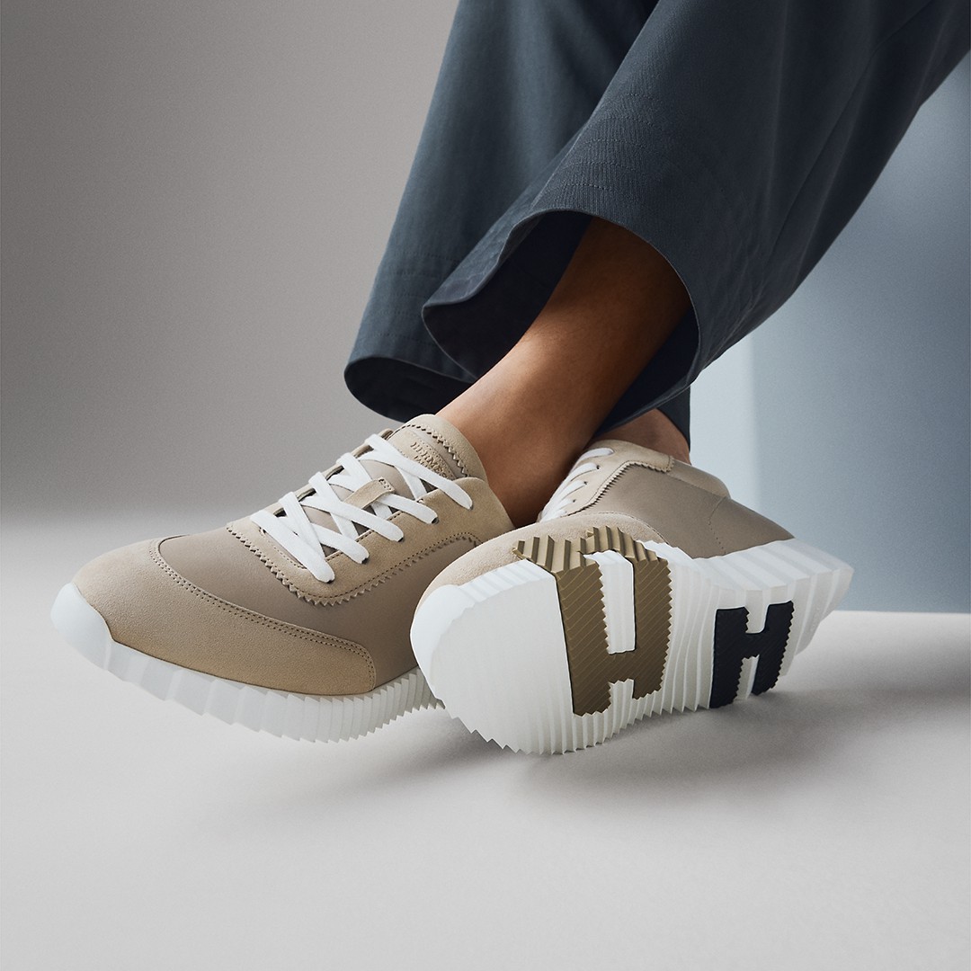 Hermes Bouncing Sneaker Men Calfskin Suede Goatskin Beige Galet H221898ZHBG390 - Image 11
