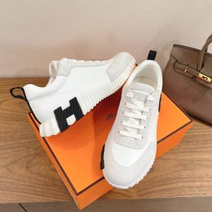 Hermes Bouncing Sneaker Men Calfskin Suede Goatskin Blanc H242810ZH90390 - Image 9