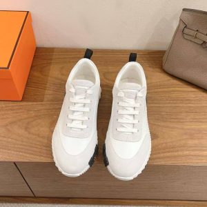Hermes Bouncing Sneaker Men Calfskin Suede Goatskin Blanc H242810ZH90390 - Image 4