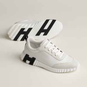 Hermes Bouncing Sneaker Men Calfskin Suede Goatskin Blanc H242810ZH90390