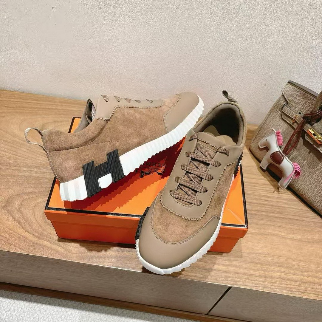 Hermes Bouncing Sneaker Men Calfskin Suede Goatskin Étoupe H231763ZHX3390 - Image 8