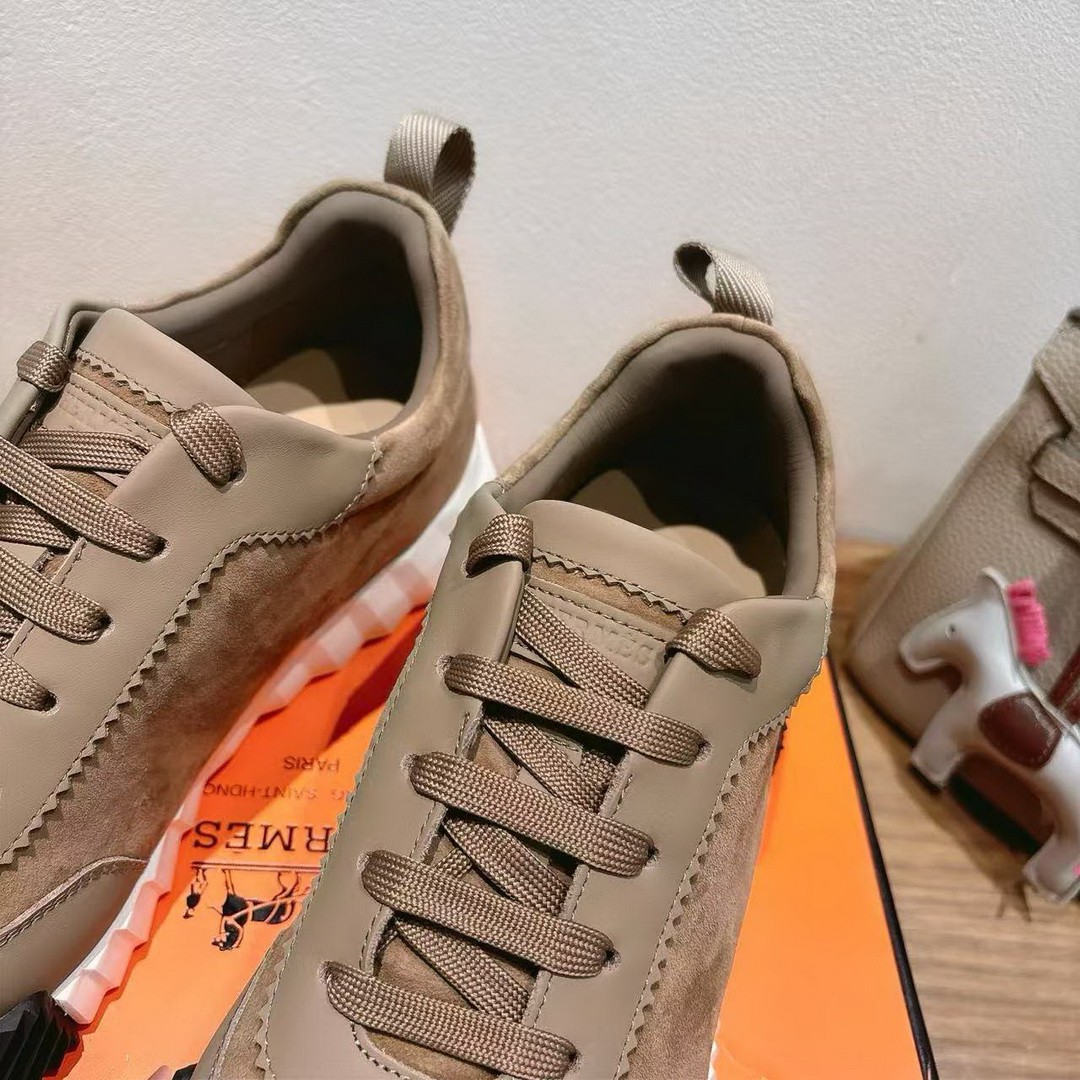 Hermes Bouncing Sneaker Men Calfskin Suede Goatskin Étoupe H231763ZHX3390 - Image 4
