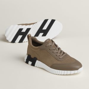 Hermes Bouncing Sneaker Men Calfskin Suede Goatskin Étoupe H231763ZHX3390