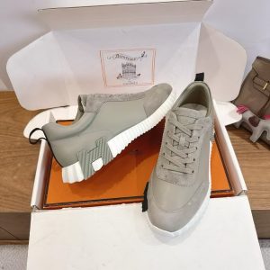 Hermes Bouncing Sneaker Men Calfskin Suede Goatskin Gris Arctique H221898ZHS4400 - Image 3