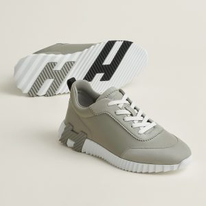 Hermes Bouncing Sneaker Men Calfskin Suede Goatskin Gris Arctique H221898ZHS4400