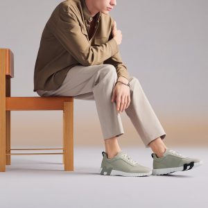 Hermes Bouncing Sneaker Men Calfskin Suede Goatskin Gris Arctique H221898ZHS4400 - Image 11