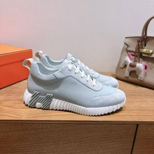 Hermes Bouncing Sneaker Men Calfskin Suede Goatskin Gris Nuage H221898ZH6M390 - Image 10
