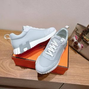 Hermes Bouncing Sneaker Men Calfskin Suede Goatskin Gris Nuage H221898ZH6M390 - Image 9