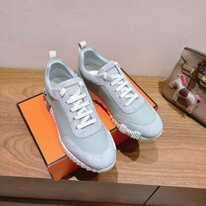 Hermes Bouncing Sneaker Men Calfskin Suede Goatskin Gris Nuage H221898ZH6M390 - Image 8