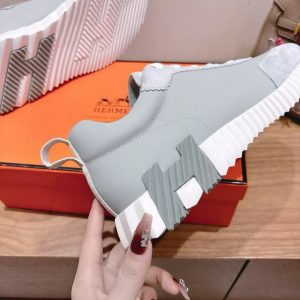 Hermes Bouncing Sneaker Men Calfskin Suede Goatskin Gris Nuage H221898ZH6M390 - Image 6