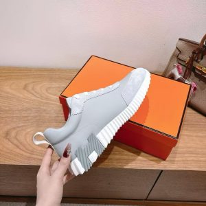 Hermes Bouncing Sneaker Men Calfskin Suede Goatskin Gris Nuage H221898ZH6M390 - Image 4