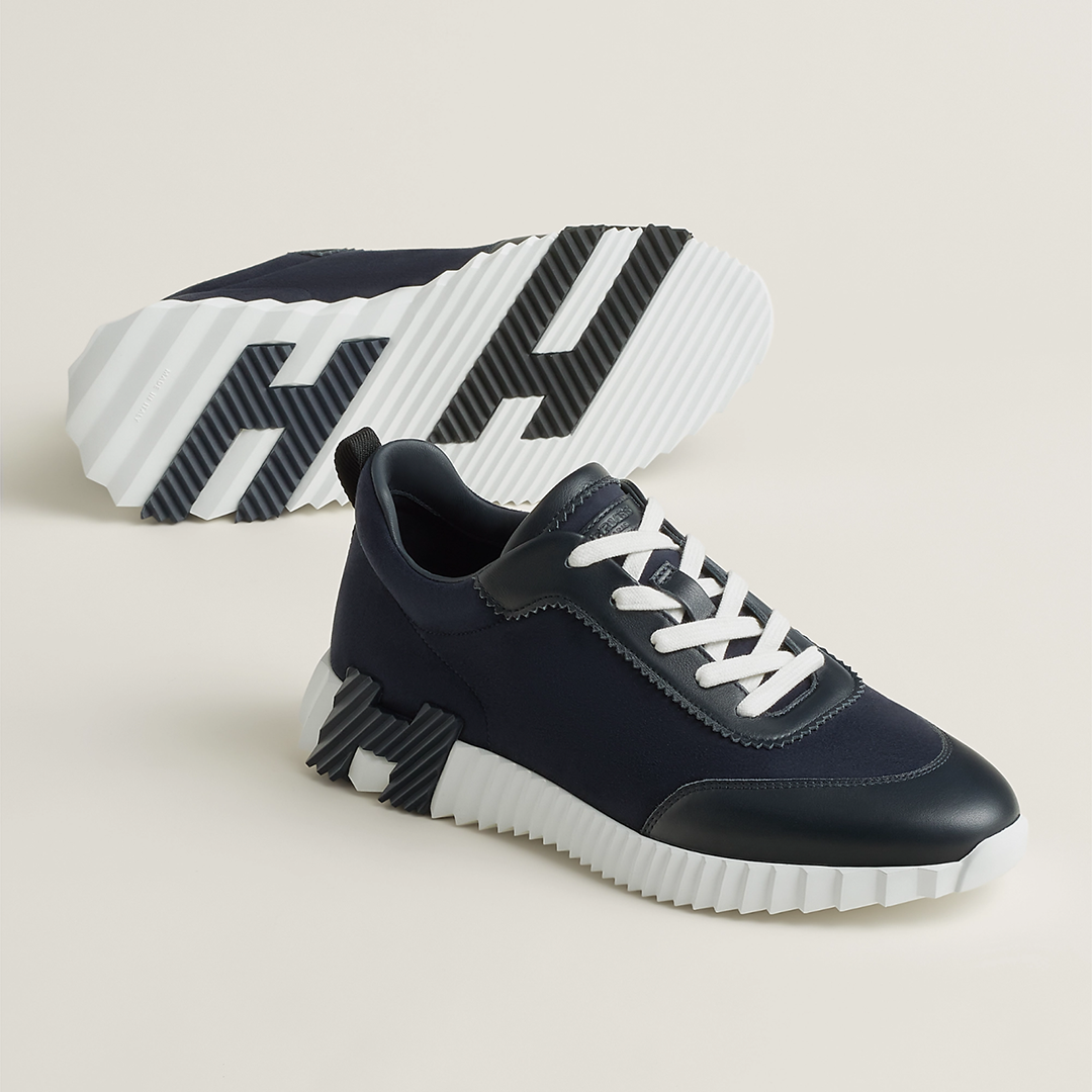 Hermes Bouncing Sneaker Men Calfskin Suede Goatskin Marine H231763ZHI2395