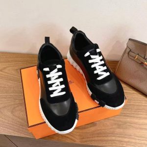 Hermes Bouncing Sneaker Men Calfskin Suede Goatskin Noir H242810ZH02390 - Image 8