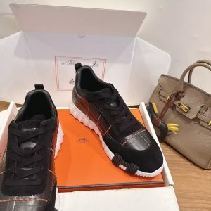 Hermes Bouncing Sneaker Men Calfskin Suede Goatskin Noir H252886ZH01390 - Image 9