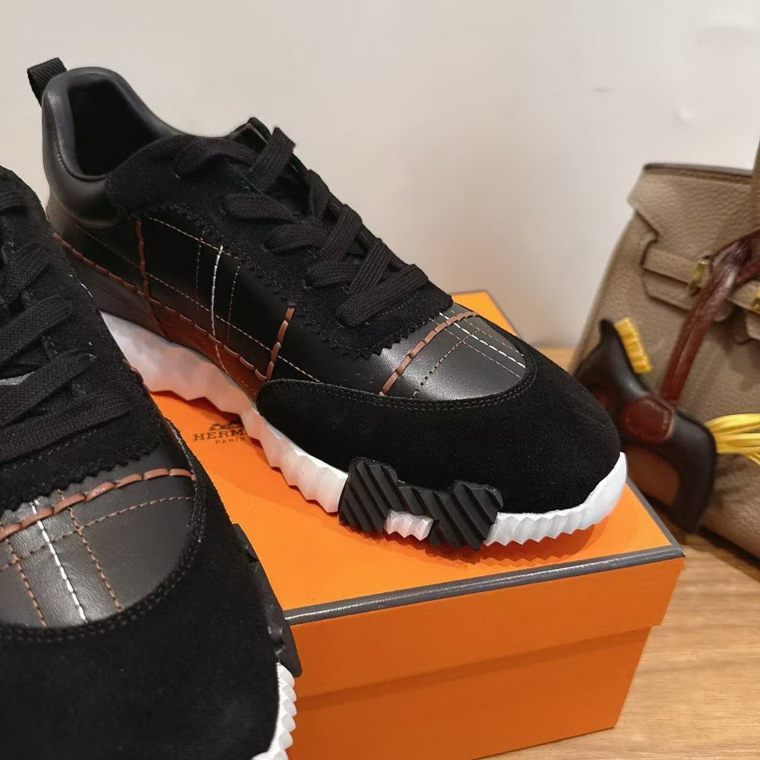 Hermes Bouncing Sneaker Men Calfskin Suede Goatskin Noir H252886ZH01390 - Image 7